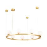Lampă suspendată TUMBLER, Ø 90cm, G9 9 x 40W abajur glob sticla opal-mat orientată în sus, cadru metal finisaj alama mata IP 20 ORION - imagine 2