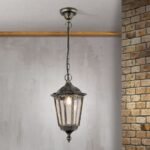 Suspensie pentru exterior PUCHBERG,  E27 1x60W aluminiu finisaj negru/auriu, geam fumuriu inaltime 105cm IP40 ORION