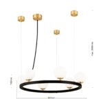 Lampă suspendată TUMBLER, Ø 65cm, G9 6 x 40W abajur glob sticla opal-mat, cadru metal finisaj negru IP 20 ORION - imagine 6