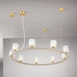Lampă suspendată TUMBLER, Ø 85cm, G9 9 x 40W abajur sticla transparenta cu decupaj, cadru metal finisaj kaki IP 20 ORION - imagine 5