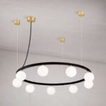 Lampă suspendată TUMBLER, Ø 90cm, G9 9 x 40W abajur glob sticla opal-mat, cadru metal finisaj negru IP 20 ORION - imagine 5