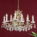 Candelabru Modern HIROHITO 9 Brate din Alama Masiva Placata cu Aur 24Kt, cu cristale SCHÖLER E14 9x40W ORION