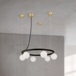 Lampă suspendată TUMBLER, Ø 65cm, G9 6 x 40W abajur glob sticla opal-mat orientată în jos, cadru metal finisaj negru IP 20 ORION