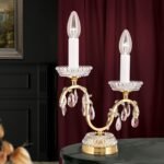 Lampa de masa moderna HIROHITO 2 Brate din Alama Masiva Placata cu Aur 24Kt, cristale SCHÖLER E14 2x40W ORION