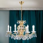 Candelabru Modern HIROHITO 8 Brate din Alama Masiva Placata cu Aur 24Kt, cu cristale SCHÖLER E14 8x40W ORION