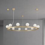 Lampă suspendată TUMBLER, Ø 120cm, G9 12 x 40W abajur glob sticla opal-mat, cadru metal finisaj alama mata IP 20 ORION