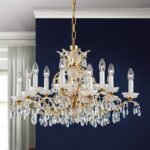 Candelabru Modern HIROHITO 6+6 Brate din Alama Masiva Placata cu Aur 24Kt, cu cristale SCHÖLER E14 12x40W ORION