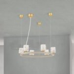Lampă suspendată TUMBLER, Ø 60cm, G9 6 x 40W abajur sticla transparenta cu decupaj, cadru metal finisaj kaki IP 20 ORION