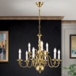Candelabru cu Lant FLAMISCH Alama Luciosa LU 1235/6+3 MS E14 6+3x40W Inaltime 115cm Brate din Alama Solida ORION - imagine 3