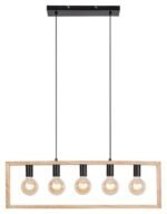 Pendul Indigo, metal negru, abajur fag, E27 x5 MAX 40W, L860MM - imagine 3