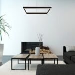 Pendul Quadro, metal negru mat, abajur alb, LED 60W, L600MM, H50MM