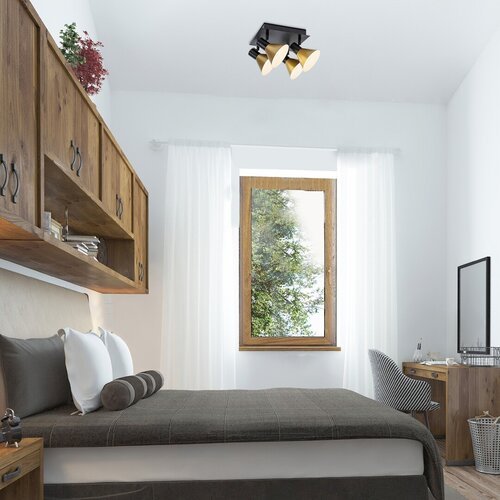 3159-e.jpg Spot Alvaro, metal negru mat, abajur auriu, E14 x4 MAX 40W, Ø120MM, L375MM, H375MM - imagine 1