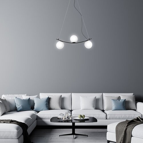 3469-e.jpg Pendul Aslan, metal negru mat, abajur alb, E14 C37 x3 MAX 5W, L700MM - imagine 1