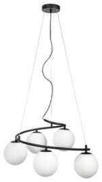 Pendul Aslan, metal negru mat, abajur alb, E14 C37 x5 MAX 5W, Ø560MM - imagine 3