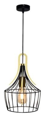Pendul Parov, metal negru mat, abajur auriu, E27 x1 MAX 40W, Ø240MM, L240MM, H365MM - imagine 3