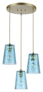 Pendul Azurine, metal auriu, abajur albastru, E27 x3 MAX 40W, Ø153MM, L420MM, H1750MM - imagine 3