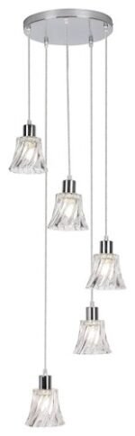Pendul Hestia, metal crom, abajur transparent, E14 x5 MAX 40W, Ø280MM - imagine 3