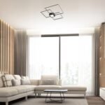 Plafonieră Thabita, metal negru mat, abajur alb, LED 38W, L660MM, H660MM