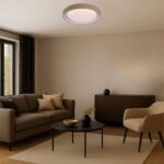 Plafonieră Pastello, metal gri-bej, abajur alb, LED 48W, Ø495MM