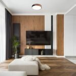 Plafonieră Maple2, metal/ lemn negru mat, abajur alb, LED 24W, Ø410MM