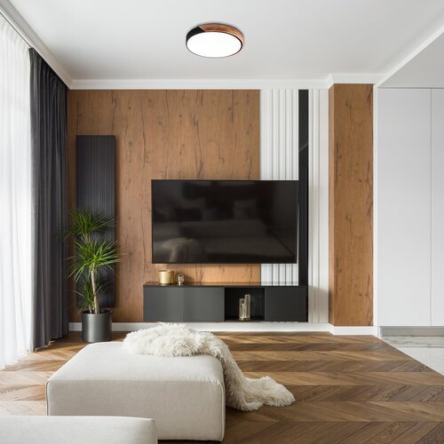 71416-e.jpg Plafonieră Maple2, metal/ lemn negru mat, abajur alb, LED 24W, Ø410MM - imagine 1