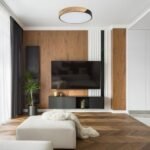 Plafonieră Maple2, metal/ lemn negru mat, abajur alb, LED 42W, Ø610MM