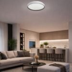 Plafonieră Zerava, metal negru, abajur alb, LED 60W, Ø580MM