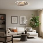 Plafonieră Brantiel, metal/ acril gri-bej, abajur alb, LED 57W, L485MM
