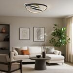 Plafonieră Brantiel, metal/ acril negru/ auriu, abajur alb, LED 60W, L530MM