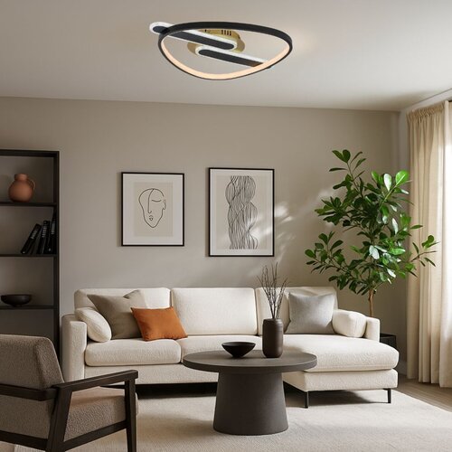 71467-e.jpg Plafonieră Brantiel, metal/ acril negru/ auriu, abajur alb, LED 60W, L530MM - imagine 1