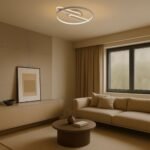 Plafonieră Brantiel, metal/ acril gri-bej, abajur alb, LED 55W, L530MM