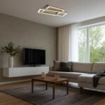 Plafonieră Glavian, metal gri-bej, abajur alb, LED 24W, L370MM