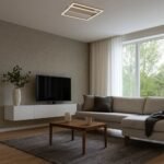 Plafonieră Glavian, metal gri-bej, abajur alb, LED 24W, L330MM