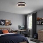 Plafonieră Seraphiel, metal negru, abajur alb, LED 18W, Ø330MM