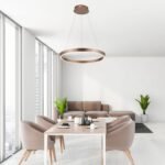 Pendul Nevira, metal maro cafea periat, abajur alb, LED 36W, Ø600MM