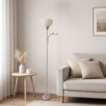 Lampadar Action Pro, metal gri-bej, abajur alb, E27 x1 MAX 60W + E14 x1 MAX 25W, L250MM, H1800MM