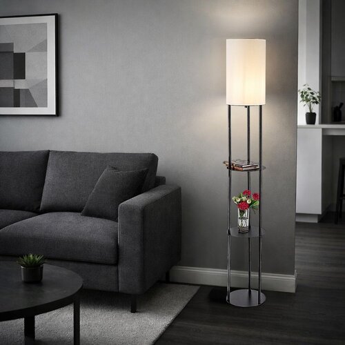 74106-e.jpg Lampadar Bronn, metal negru, abajur alb, E27 x1 MAX 40W, Ø220MM, H1500MM - imagine 1