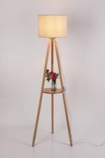Lampadar Trevia, lemn stejar, abajur bej, E27 x1 MAX 40W, Ø420MM, H1420MM - imagine 5