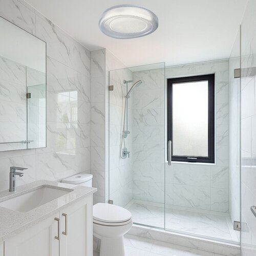 75059-e.jpg Corp de iluminat pentru baie Dolcino, metal alb, abajur cristal, LED 24W, Ø380MM - imagine 1