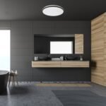 Corp de iluminat pentru baie Slava, metal negru, abajur alb, LED 40W, Ø485MM